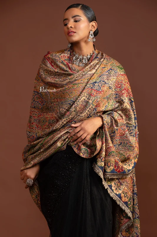 Pashtush Womens Faux Pashmina Shawl, Ethnic  Pasiley Weave' Design, Multicolour Chic Cotton Shawl Wrap