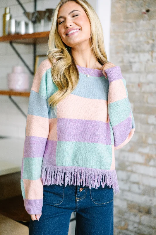 Make Your Day Lavender Multi Checkered Sweater Modern Contemporary Chic