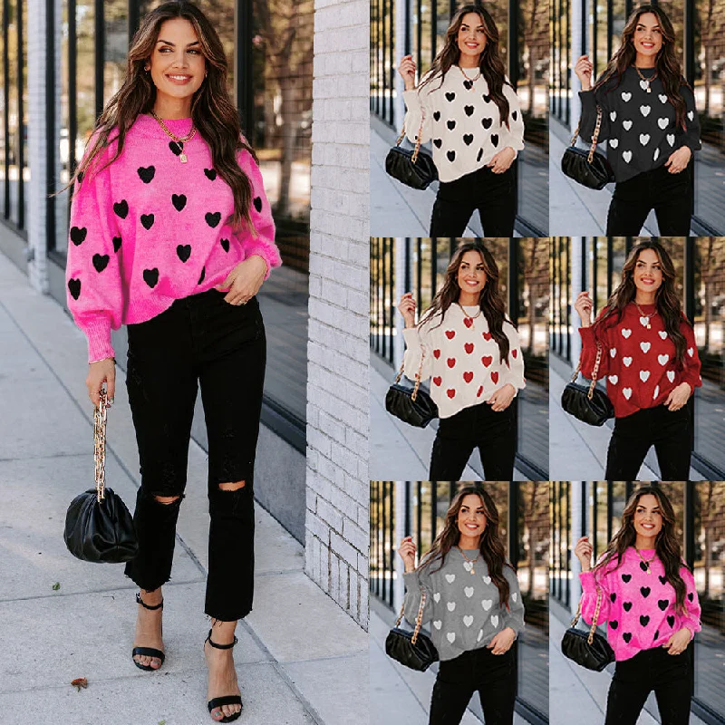 Wholesale Winter Valentine's Day Love Pullover Women's Core Spun Yarn Sweater Thin Wool Pullover Wholesale Winter Valentine's Day Love Pullover Women's Core Spun Yarn Sweater Thin Wool Pullover