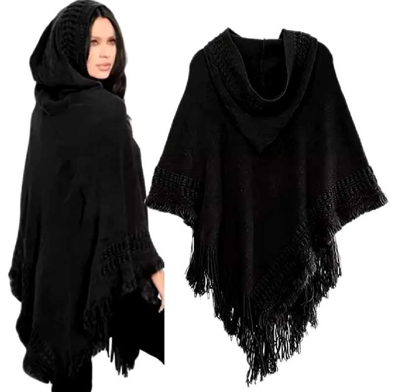 New Women Ladies Tassel Cape Coat Fringe Stripe Coat Shawl S4769312 Cozy Woolen Shawl Scarf