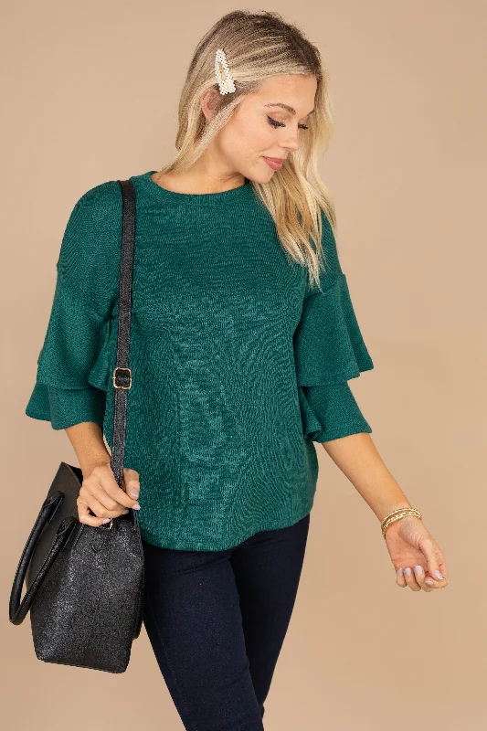 What It's All About Green Ruffled Sweater Sweater Knitwear Pullover