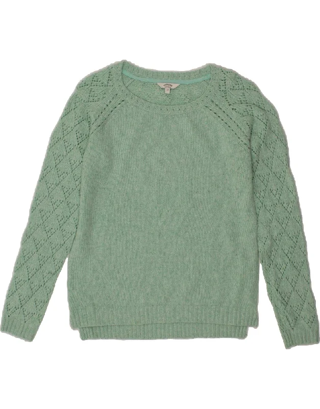FAT FACE Womens Boat Neck Jumper Sweater UK 12 Medium Green Wool Real Fur Shearling Chenille