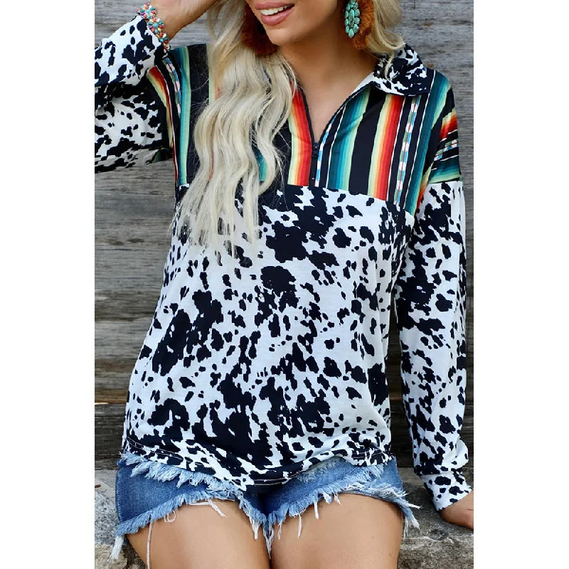 Wholesale Autumn and Winter New Cow Pattern Aztec Polyester Striped Sweater Loose Long Sleeved Rainbow Striped Pullover Bolero Style Sweater Wholesale Autumn and Winter New Cow Pattern Aztec Polyester Striped Sweater Loose Long Sleeved Rainbow Striped Pullover Bolero Style Sweater