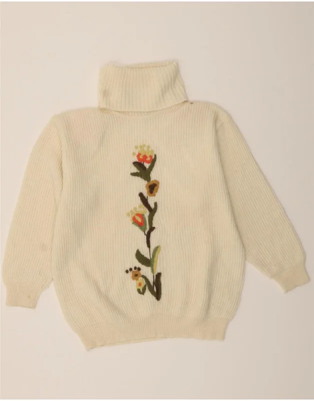 YORN Womens Graphic Roll Neck Jumper Sweater UK 16 Large White Floral Front Pockets Side Pockets Patch Pockets YORN Womens Graphic Roll Neck Jumper Sweater UK 16 Large White Floral Front Pockets Side Pockets Patch Pockets