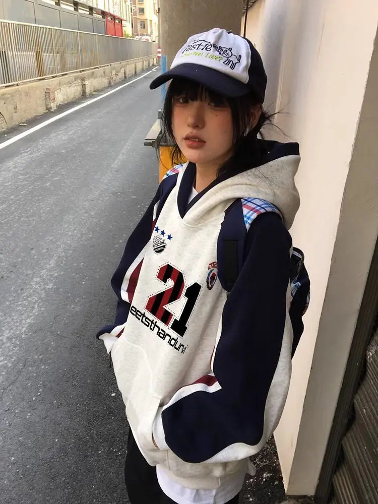 Advbridge Y2k Vintage Women Hoodies Oversized Harajuku Patchwork Hooded Sweatshirts Korean Preppy Style Streetwear Casual Pullover Boxy Neck Sweater Advbridge Y2k Vintage Women Hoodies Oversized Harajuku Patchwork Hooded Sweatshirts Korean Preppy Style Streetwear Casual Pullover Boxy Neck Sweater