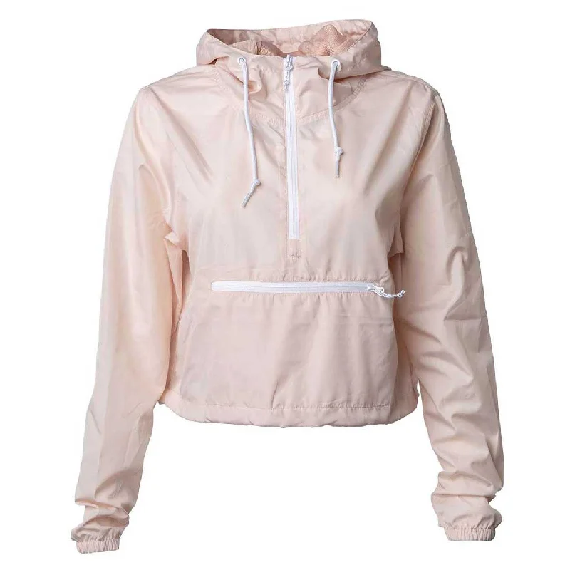 Independent Trading Co. Women's Blush/White Zipper Lightweight Pullover Crop Windbreaker High Neck Pullover Independent Trading Co. Women's Blush/White Zipper Lightweight Pullover Crop Windbreaker High Neck Pullover