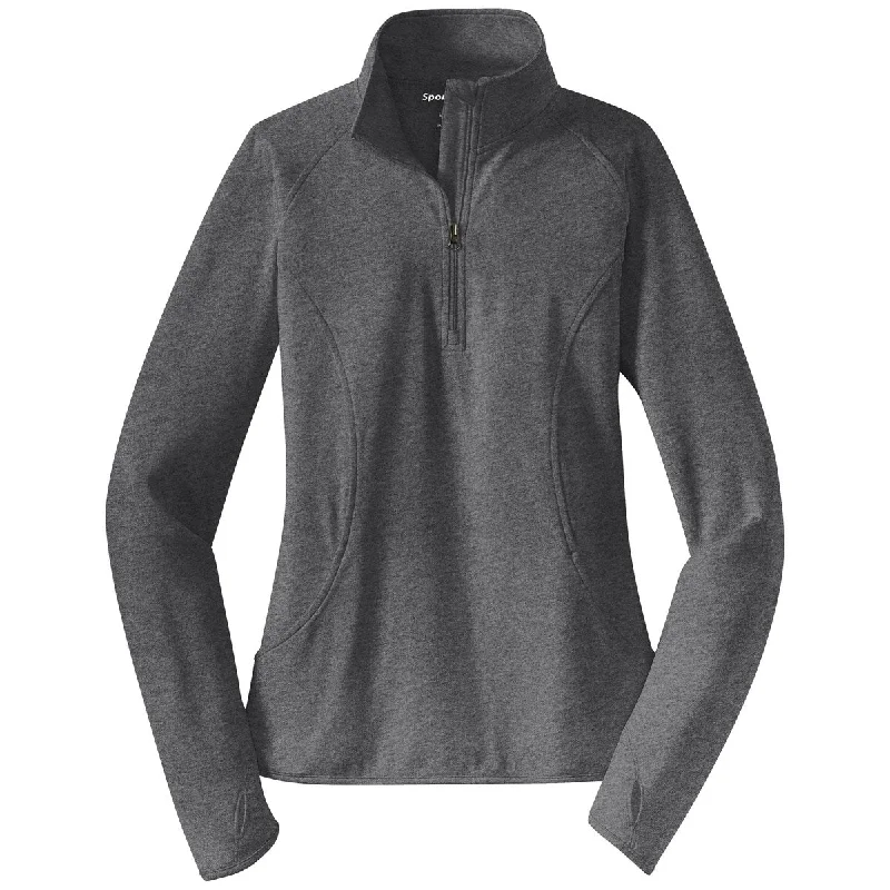 Sport-Tek Women's Charcoal Grey Heather Sport-Wick Stretch 1/4-Zip Pullover Asymmetrical Neck Pullover Sport-Tek Women's Charcoal Grey Heather Sport-Wick Stretch 1/4-Zip Pullover Asymmetrical Neck Pullover