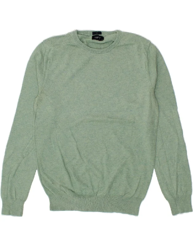 J. CREW Womens Slim Fit Crew Neck Jumper Sweater UK 14 Medium Green Cotton Silk Blend Satin Velvet