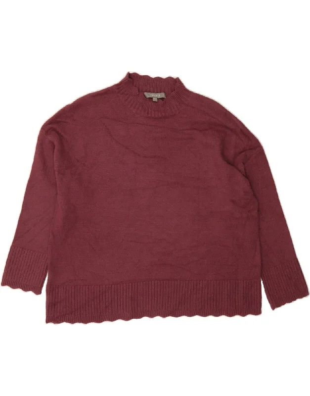 OASIS Womens Turtle Neck Jumper Sweater UK 14 Medium Maroon Viscose Real Fur Shearling Chenille