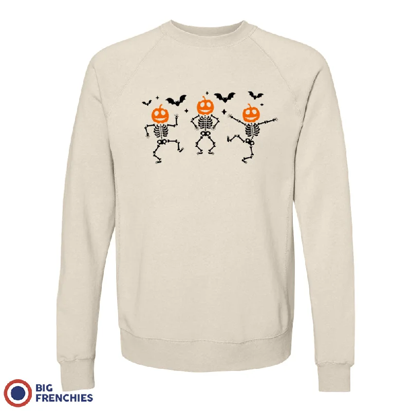 Pumpkin Skeleton Dance Halloween Unisex Organic Cotton Sweatshirt Hoodie with Hem Applique Textured Unique