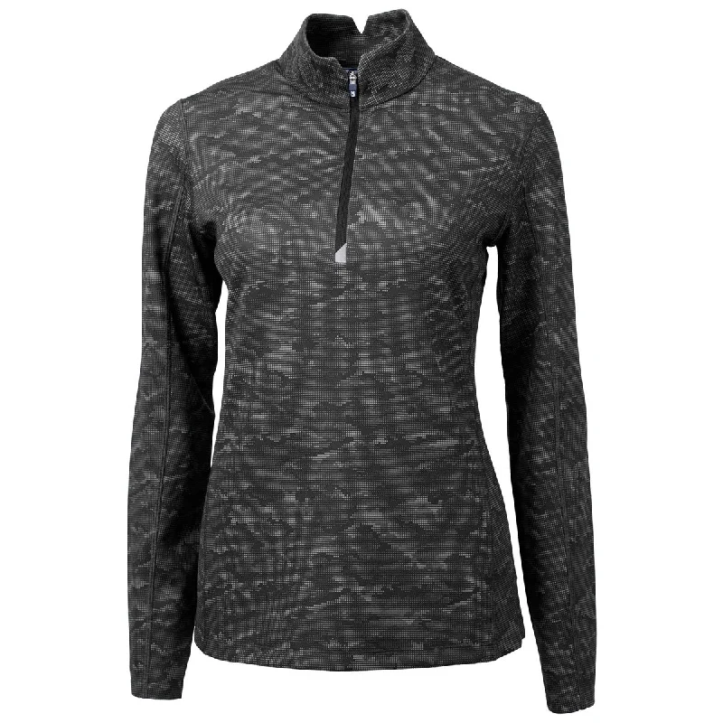 Cutter & Buck Women's Black Traverse Camo Print Stretch Quarter Zip Pullover Shirred Sleeve Feminine Cutter & Buck Women's Black Traverse Camo Print Stretch Quarter Zip Pullover Shirred Sleeve Feminine