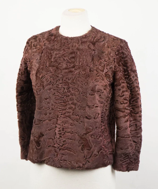 Brunello Cucinelli Bole Astrakhan Fur Biker Jacket - Brown Cardigan Sweater Pullover