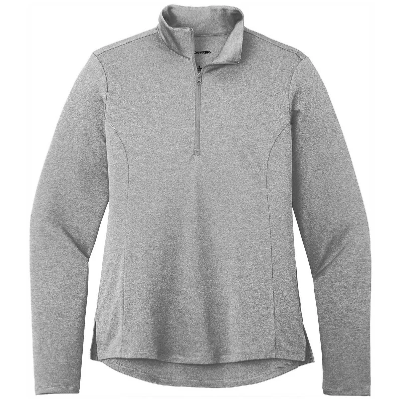 Sport-Tek Women's Light Grey Heather Endeavor 1/4 Zip Pullover Lapel Neck Sweater