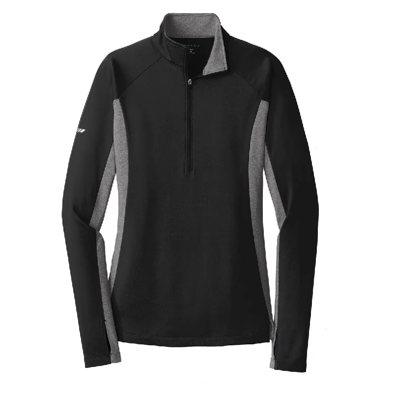 Sport-Tek Women's Black/Charcoal Grey Heather Sport-Wick Stretch Contrast 1/2-Zip Pullover Honey Neck Pullover Sport-Tek Women's Black/Charcoal Grey Heather Sport-Wick Stretch Contrast 1/2-Zip Pullover Honey Neck Pullover