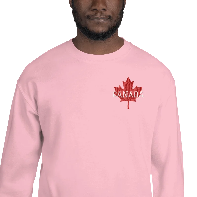 Bold CANADA Maple Leaf Embroidered Unisex Crew Neck Sweatshirt Hoodie with Mock Neck Collared Structured