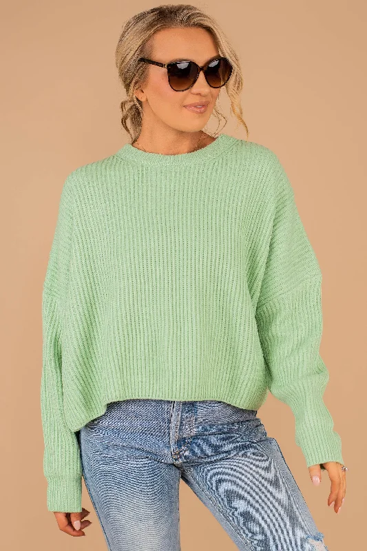 Rely On You Mint Green Crop Sweater Mesh Fabric Canvas Fabric Denim Fabric
