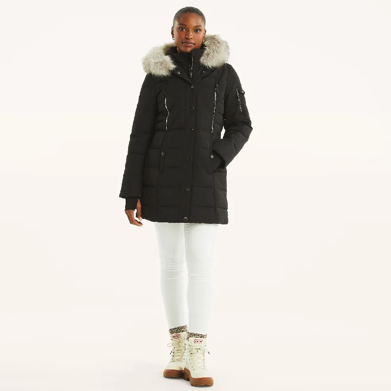 Nautica Womens Faux Shearling Hood Puffer Jacket Striped Jacket Polka Dot Jacket Floral Jacket