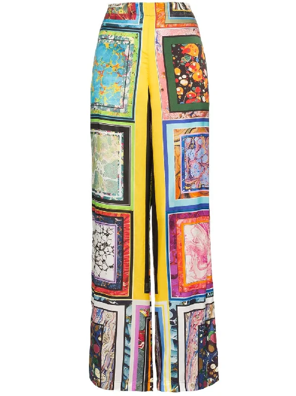 patchwork printed wide leg trousers Trousers chic elegant