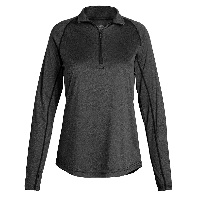 Landway Women's Heather Black Apex Baselayer Active Dry Pullover Seamless Knit Pullover Landway Women's Heather Black Apex Baselayer Active Dry Pullover Seamless Knit Pullover