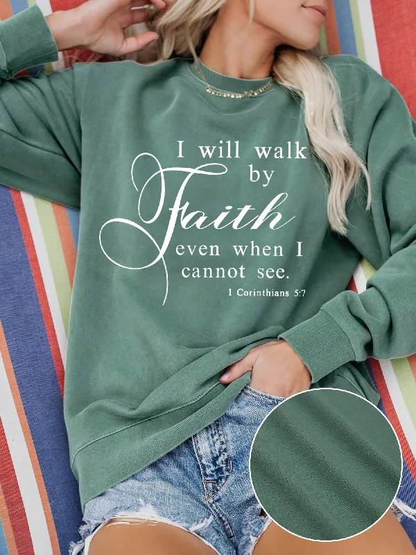 Faith Letter Print Crew Neck Sweatshirt - Soft, Comfortable, and Stylish Casual Wear for Fall and Spring - Womens Relaxed Fit Clothing with Crew Neck Design Hoodie with Illustration Artistic Creative
