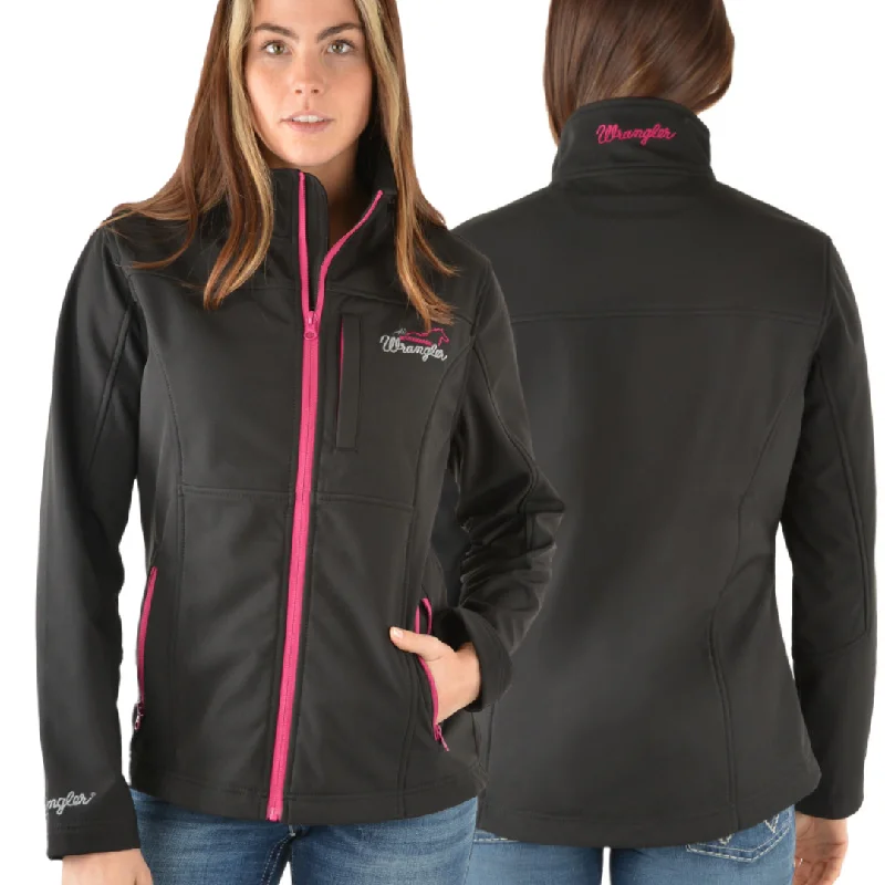 Wrangler Womens Softshell Jacket- BLACK/ PINK Satin Jacket Silk Jacket Chiffon Jacket