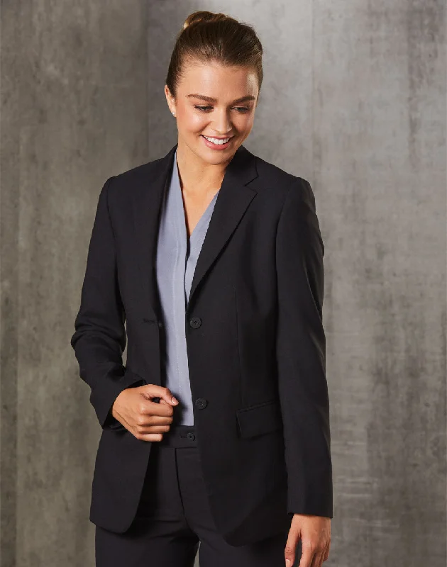 Winning Spirit Women's Poly/Viscose Stretch Two Buttons Mid Length Jacket (M9206) Notch Collar Jacket Peter Pan Collar Jacket Cowl Neck Jacket