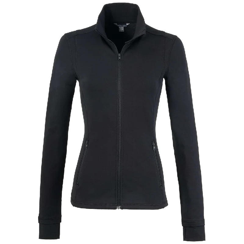 Elevate Women's Black Lyon Eco Stretch Knit Full Zip Jacket Hooded Jacket Caped Jacket Shawl Collar Jacket Elevate Women's Black Lyon Eco Stretch Knit Full Zip Jacket Hooded Jacket Caped Jacket Shawl Collar Jacket