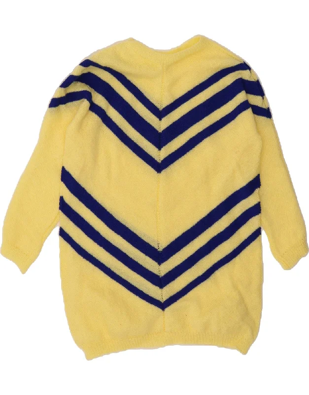 VINTAGE Womens Boat Neck Jumper Sweater UK 14 Large Yellow Chevron Soft Cozy Warm