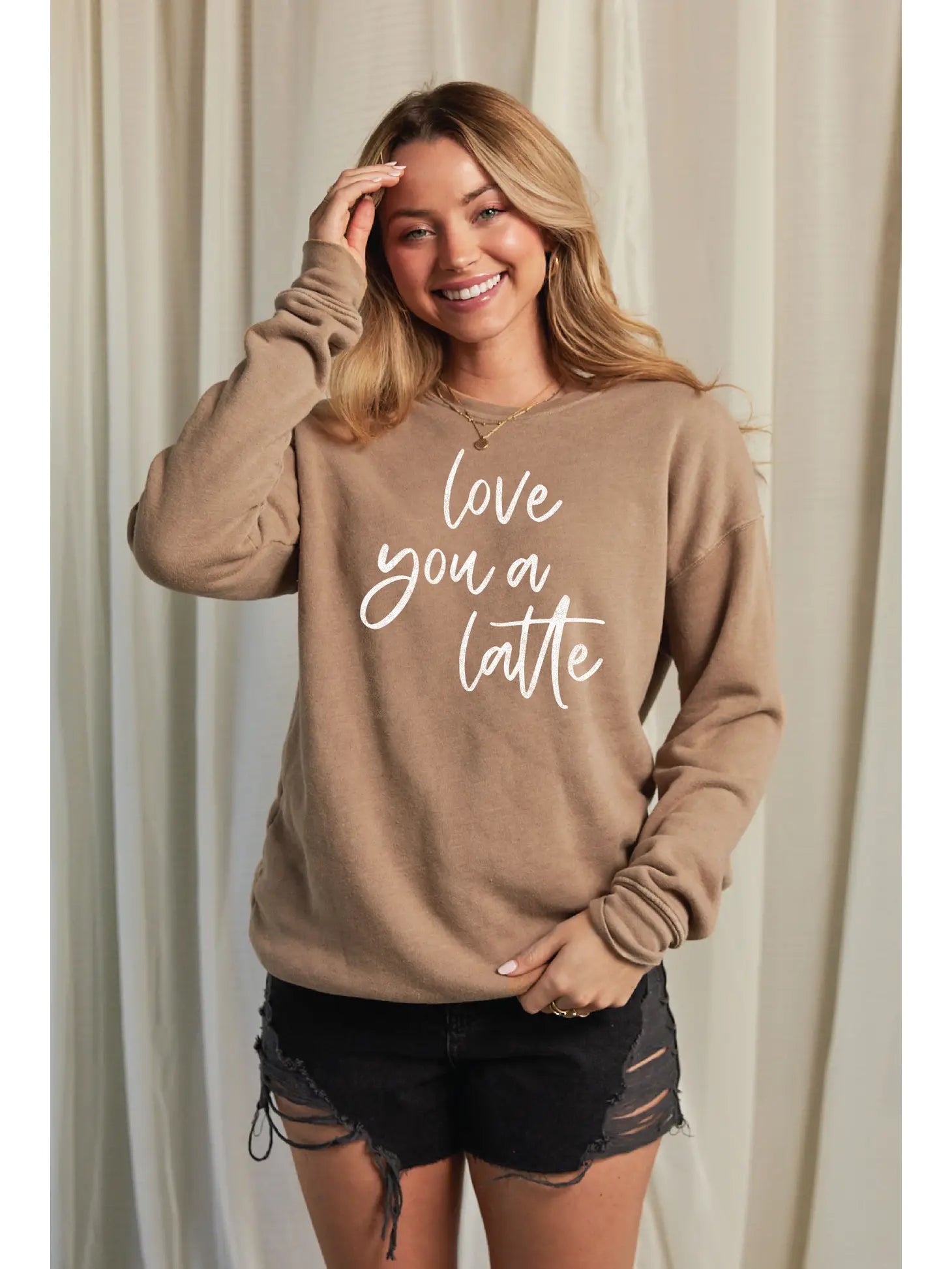 Love You Latte Sweatshirt Hoodie with Slit Hem Functional Movement