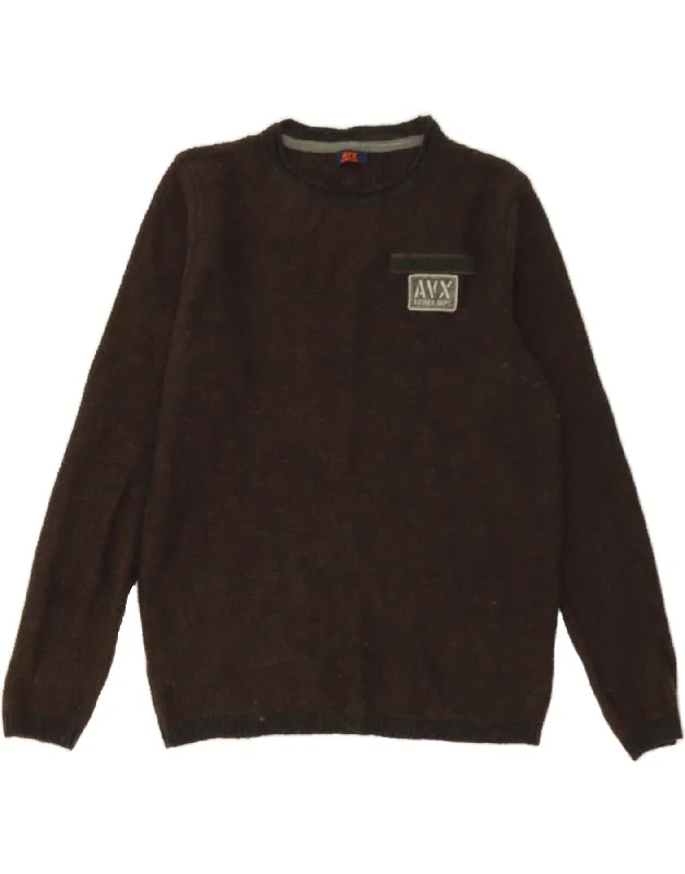 AVIREX Womens Crew Neck Jumper Sweater UK 16 Large Brown Acrylic Chenille Fabric Brocade Fabric Lace Fabric