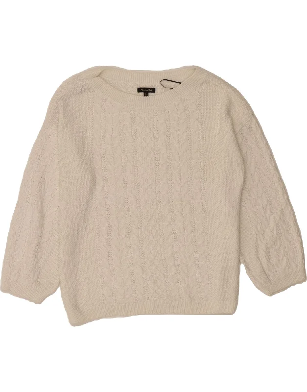 MASSIMO DUTTI Womens Crop Boat Neck Jumper Sweater UK 14 Medium White Wool Sweater Cotton Sweater Cashmere Sweater