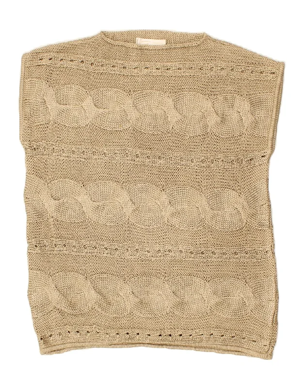 GENNY Womens Short Sleeve Boat Neck Jumper Sweater UK 16 Large Beige Chenille Blend Fleece Blend Nylon Blend