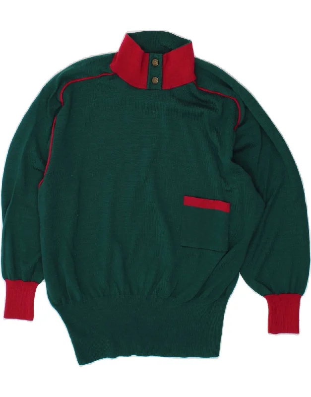 VINTAGE Womens Turtle Neck Jumper Sweater UK 16 Large Green Colourblock Cotton Fabric Linen Fabric Terry Fabric VINTAGE Womens Turtle Neck Jumper Sweater UK 16 Large Green Colourblock Cotton Fabric Linen Fabric Terry Fabric