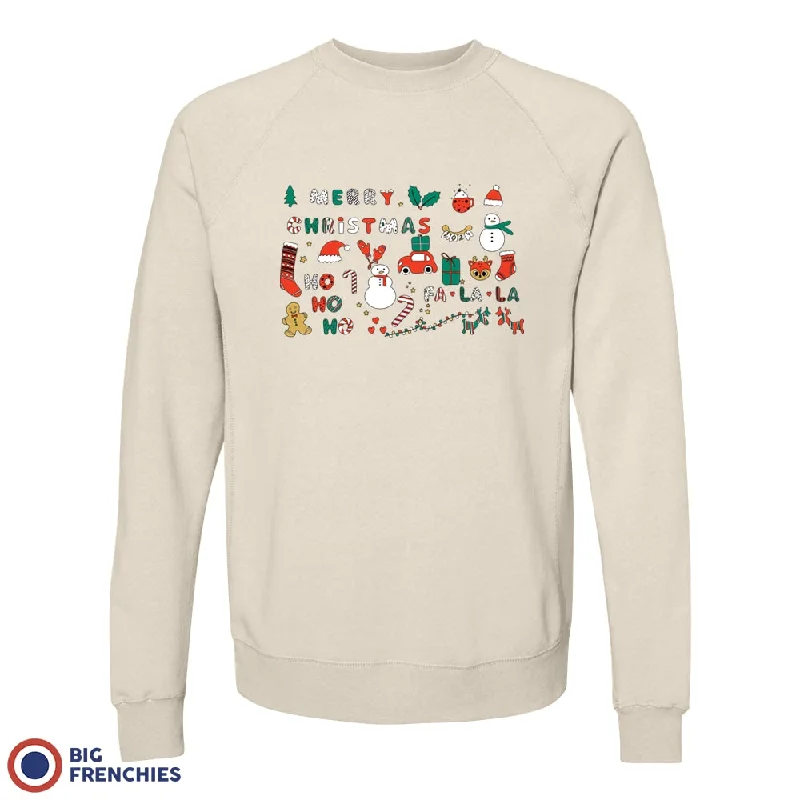 Christmas Ornaments Unisex Organic Cotton Sweatshirt Hoodie with Exposed Zipper Edgy Industrial