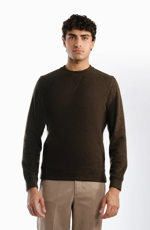 Thermal Sweatshirt - Olive Hoodie with Set-In Sleeves Structured Classic