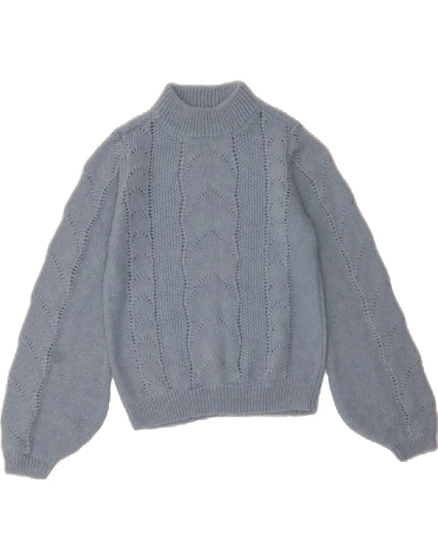 VINTAGE Womens Turtle Neck Jumper Sweater UK 8 Small Blue Tailored Straight A-Line
