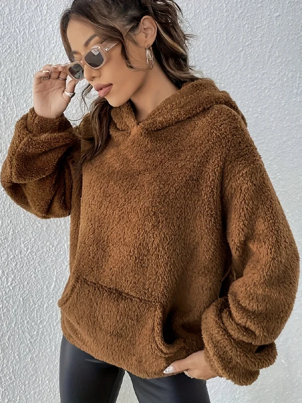 Cozy Womens Bear Ear Plush Hoodie - Comfy Long Sleeve Sweatshirt with Stylish Pockets - Premium Casual Wear for Everyday Fashion Hoodie with Side Slits Relaxed Casual