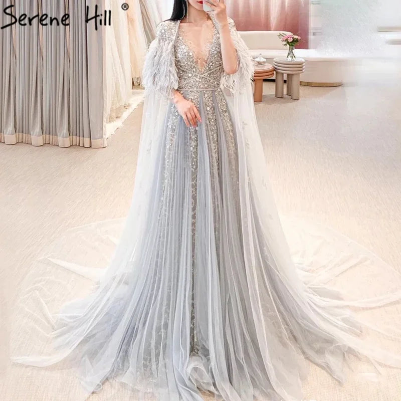 Serene Hill Luxury Dubai Grey Evening Formal Dresses with Feather Cape Shawl Gold Arabic Women Wedding Party Gowns Long LA70640 Fashionable Silk Shawl Wrap Serene Hill Luxury Dubai Grey Evening Formal Dresses with Feather Cape Shawl Gold Arabic Women Wedding Party Gowns Long LA70640 Fashionable Silk Shawl Wrap