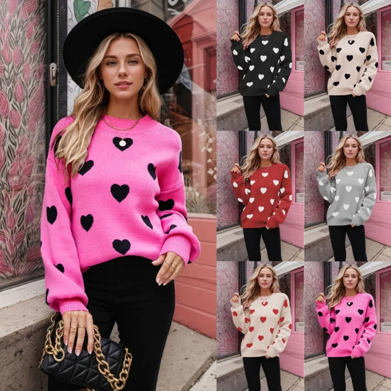 Wholesale Valentine's Day Love Heart Pullover Women's Knitted Sweater Women's Large Size Loose Sweater Slouchy Comfort Pullover Wholesale Valentine's Day Love Heart Pullover Women's Knitted Sweater Women's Large Size Loose Sweater Slouchy Comfort Pullover