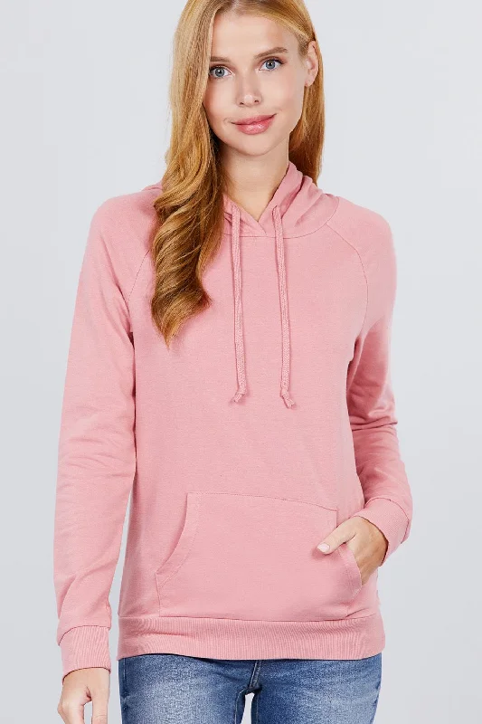 French Terry Pullover Hoodie Hoodie with Front Slit Layering Stylish