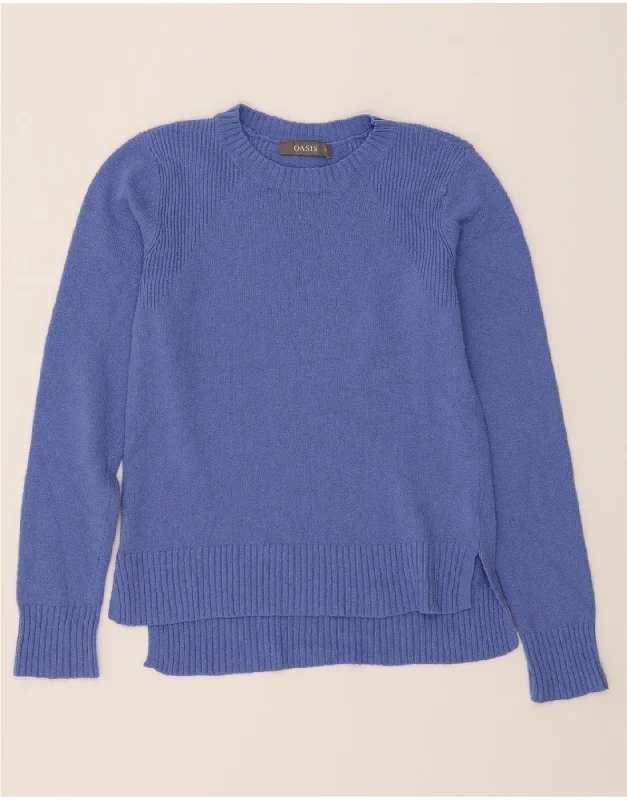 OASIS Womens Crew Neck Jumper Sweater UK 10 Small Blue Polyester Neon Metallic Matte