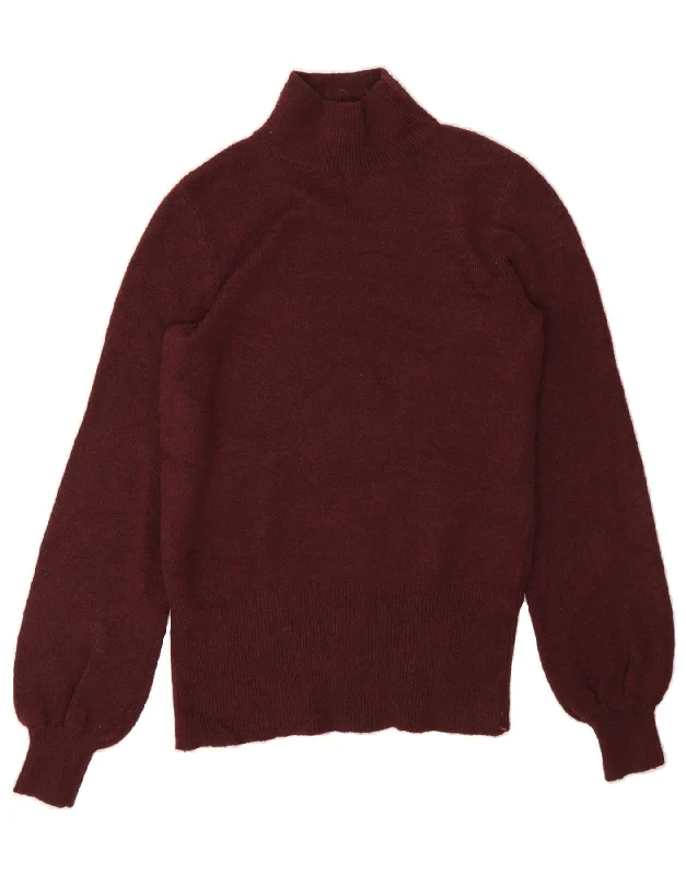 OASIS Womens Turtle Neck Jumper Sweater UK 6 XS Maroon Polyester Beaded Sweater Sequined Faux Fur