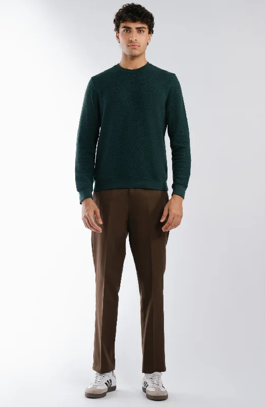 Flat Back Pique Sweatshirt - Green Hoodie with Hem Detail Decorative Unique