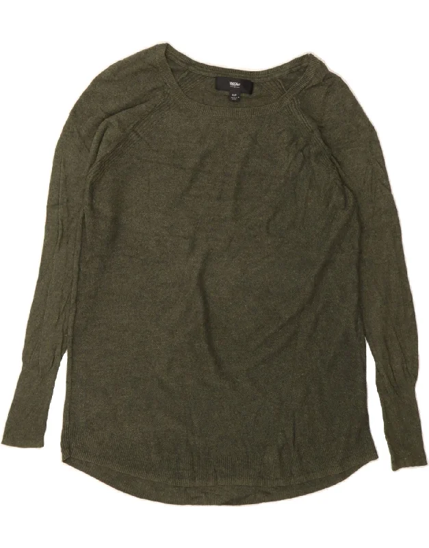 MOSSIMO Womens Boat Neck Jumper Sweater UK 10 Small Green Nylon Slim Fit Regular Fit Oversized