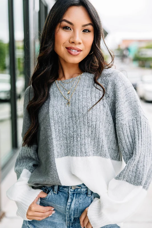 Totally You Gray Colorblock Sweater Modern Contemporary Chic