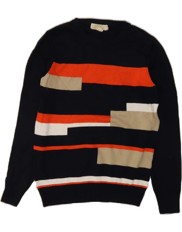 MICHAEL KORS Womens Crew Neck Jumper Sweater UK 10 Small Navy Blue Striped Wool Sweater Cotton Sweater Cashmere Sweater