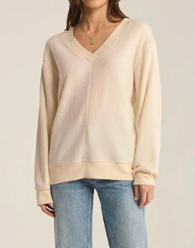 Off The Clock Cozy Sweatshirt - Sea Salt Hoodie with Back Slit Movement Comfort