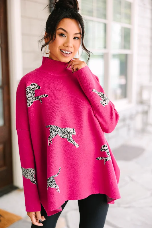 Quick Decisions Hot Pink Cheetah Sweater Lightweight Heavyweight Midweight
