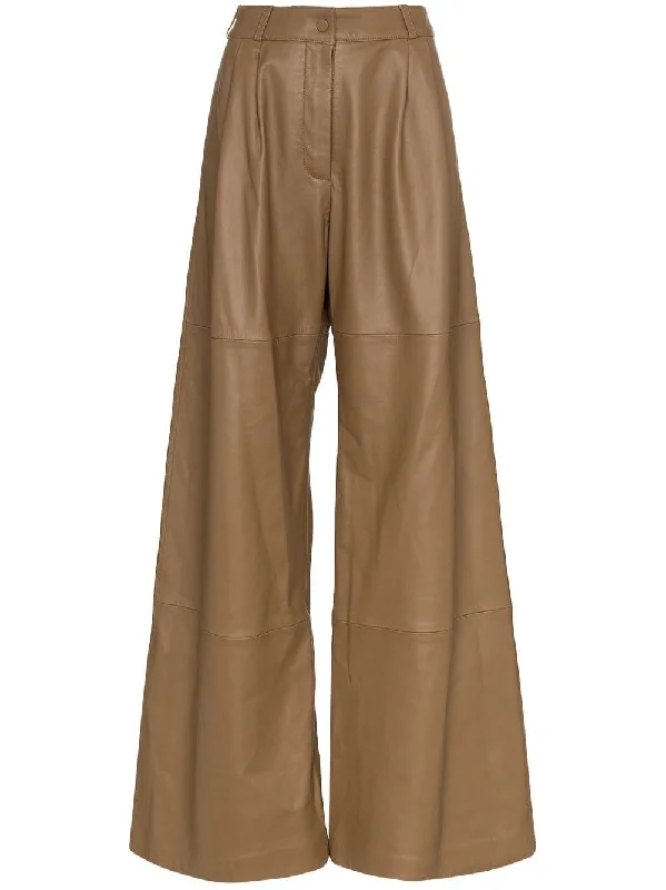 High-Waist Wide Leg Leather Trousers Trousers Formal Black