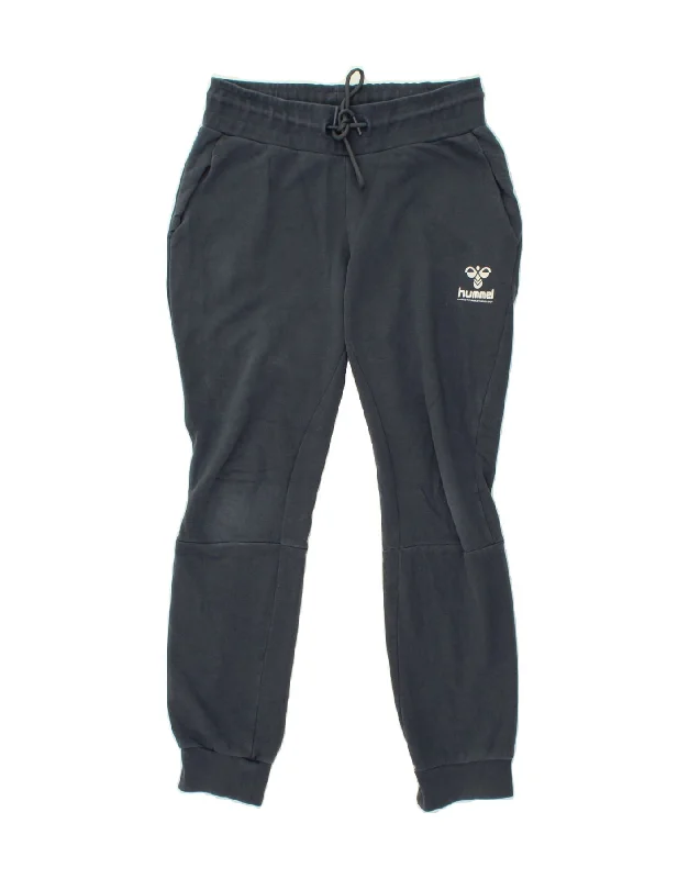 HUMMEL Womens Tracksuit Trousers Joggers UK 8 Small  Navy Blue Cotton Trousers High Rise Slim Fit